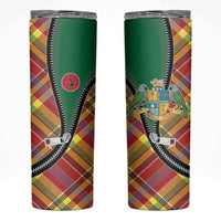 Dominica Creole Day Skinny Tumbler Madras Pattern Zipper Stylized - Wonder Print Shop