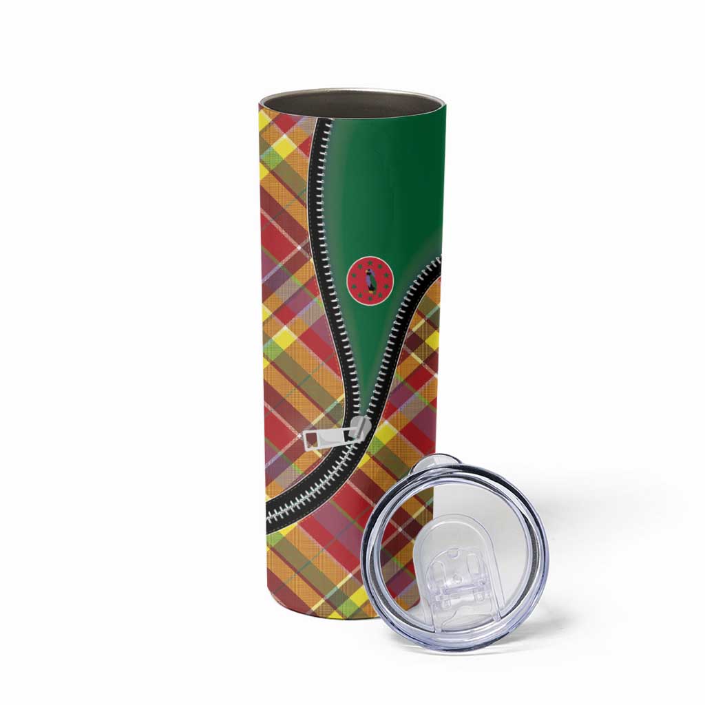 Dominica Creole Day Skinny Tumbler Madras Pattern Zipper Stylized - Wonder Print Shop
