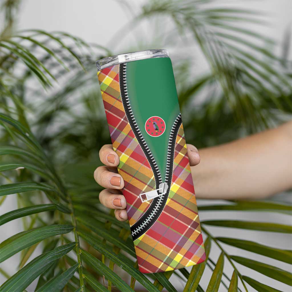 Dominica Creole Day Skinny Tumbler Madras Pattern Zipper Stylized - Wonder Print Shop