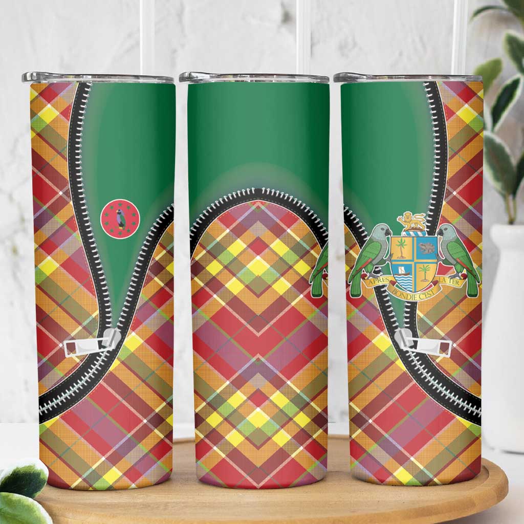 Dominica Creole Day Skinny Tumbler Madras Pattern Zipper Stylized - Wonder Print Shop