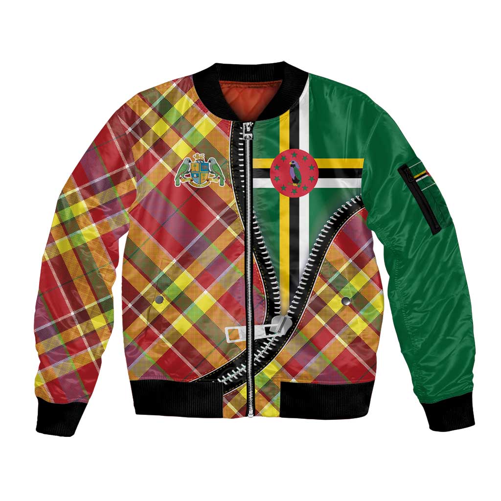 Dominica Creole Day Sleeve Zip Bomber Jacket Madras Pattern Zipper Stylized - Wonder Print Shop