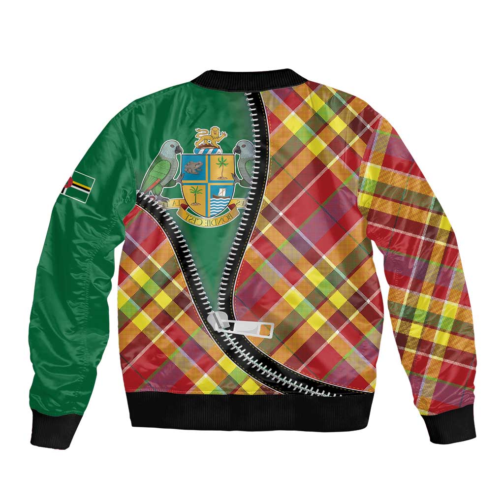 Dominica Creole Day Sleeve Zip Bomber Jacket Madras Pattern Zipper Stylized - Wonder Print Shop