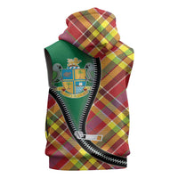 Dominica Creole Day Sleeveless Hoodie Madras Pattern Zipper Stylized - Wonder Print Shop