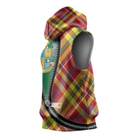 Dominica Creole Day Sleeveless Hoodie Madras Pattern Zipper Stylized - Wonder Print Shop