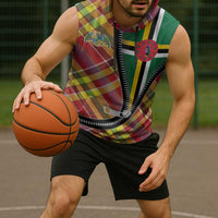 Dominica Creole Day Sleeveless Hoodie Madras Pattern Zipper Stylized - Wonder Print Shop