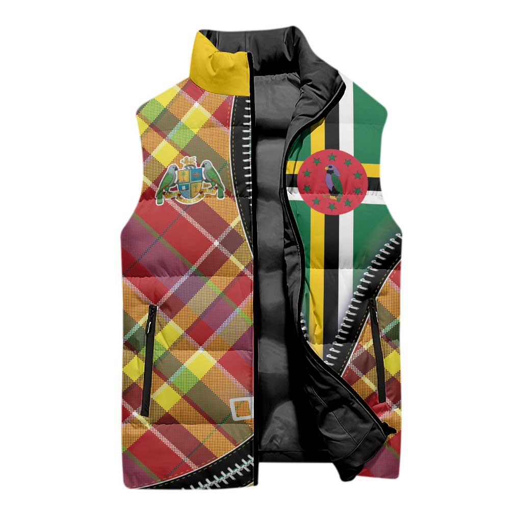 Dominica Creole Day Sleeveless Puffer Jacket Madras Pattern Zipper Stylized - Wonder Print Shop