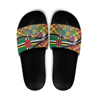 Dominica Creole Day Slide Sandals Madras Pattern Zipper Stylized - Wonder Print Shop