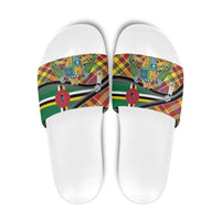 Dominica Creole Day Slide Sandals Madras Pattern Zipper Stylized - Wonder Print Shop