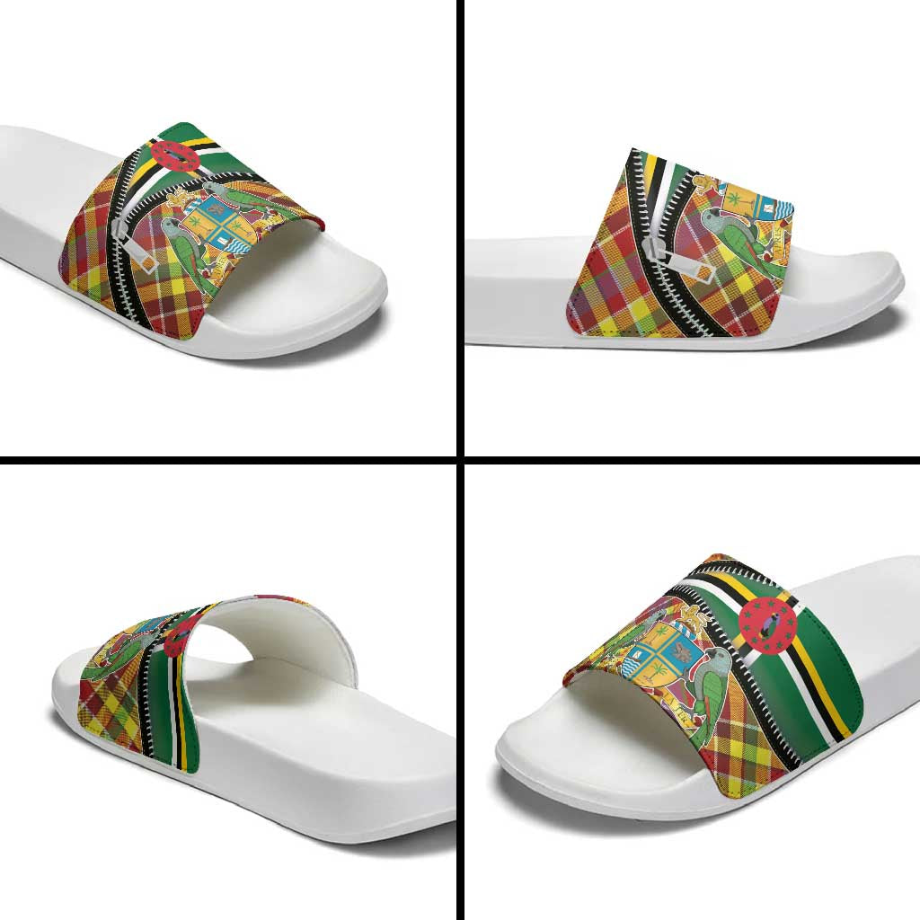 Dominica Creole Day Slide Sandals Madras Pattern Zipper Stylized - Wonder Print Shop