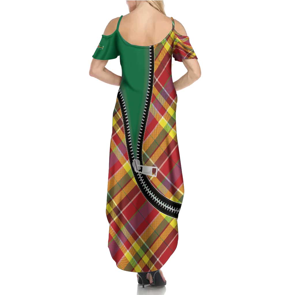 Dominica Creole Day Summer Maxi Dress Madras Pattern Zipper Stylized - Wonder Print Shop