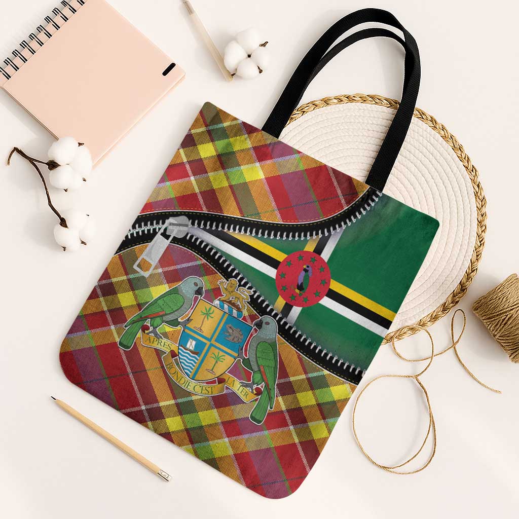 Dominica Creole Day Tote Bag Madras Pattern Zipper Stylized - Wonder Print Shop