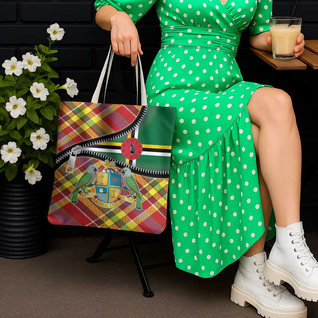 Dominica Creole Day Tote Bag Madras Pattern Zipper Stylized - Wonder Print Shop