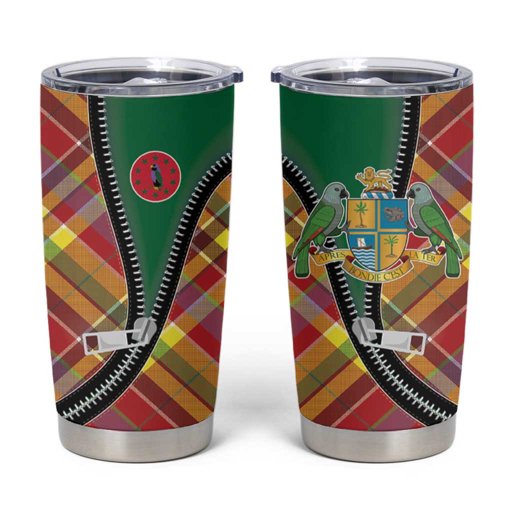 Dominica Creole Day Tumbler Cup Madras Pattern Zipper Stylized - Wonder Print Shop