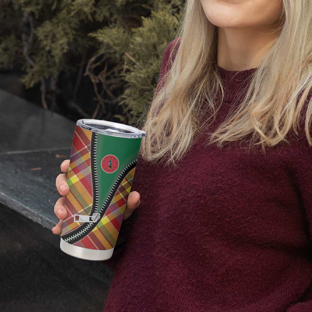 Dominica Creole Day Tumbler Cup Madras Pattern Zipper Stylized - Wonder Print Shop