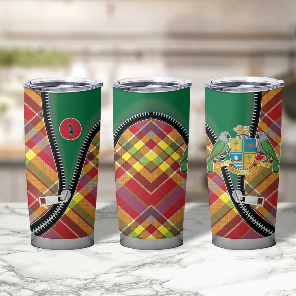 Dominica Creole Day Tumbler Cup Madras Pattern Zipper Stylized - Wonder Print Shop