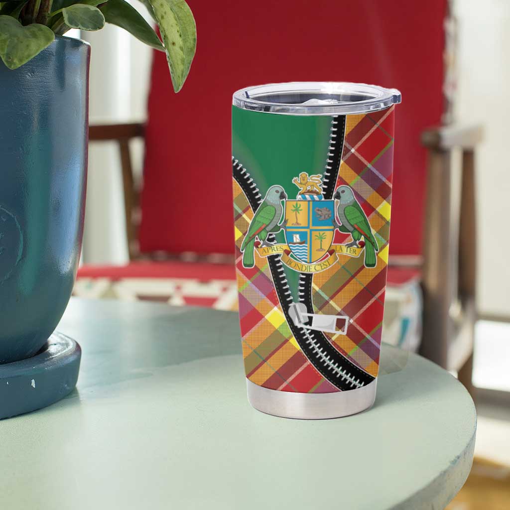 Dominica Creole Day Tumbler Cup Madras Pattern Zipper Stylized - Wonder Print Shop