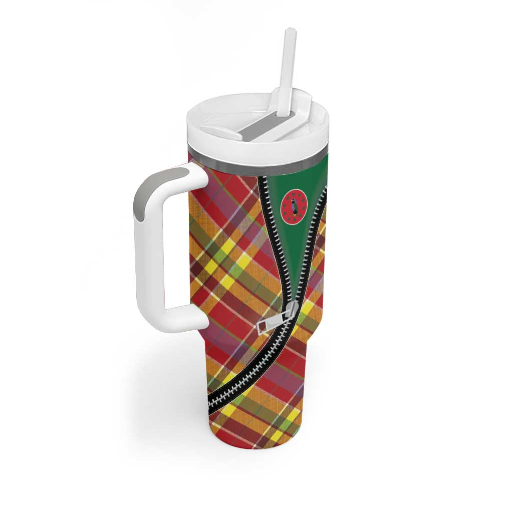 Dominica Creole Day Tumbler With Handle Madras Pattern Zipper Stylized - Wonder Print Shop