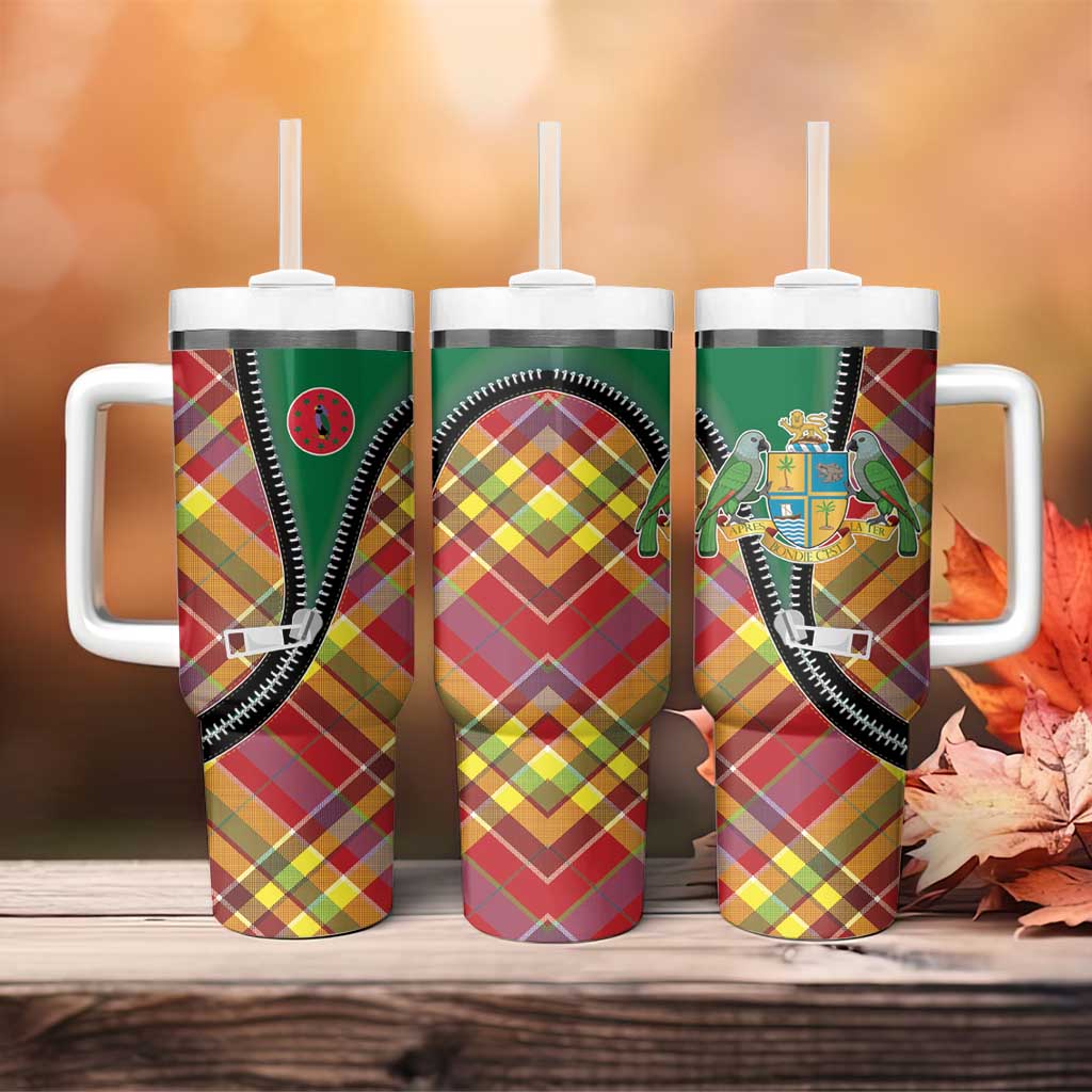 Dominica Creole Day Tumbler With Handle Madras Pattern Zipper Stylized - Wonder Print Shop