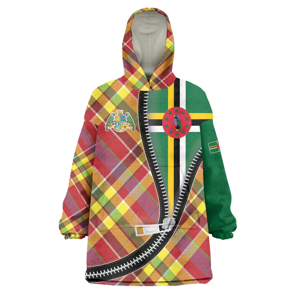Dominica Creole Day Wearable Blanket Hoodie Madras Pattern Zipper Stylized - Wonder Print Shop