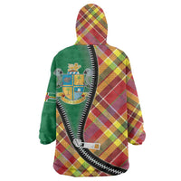 Dominica Creole Day Wearable Blanket Hoodie Madras Pattern Zipper Stylized - Wonder Print Shop