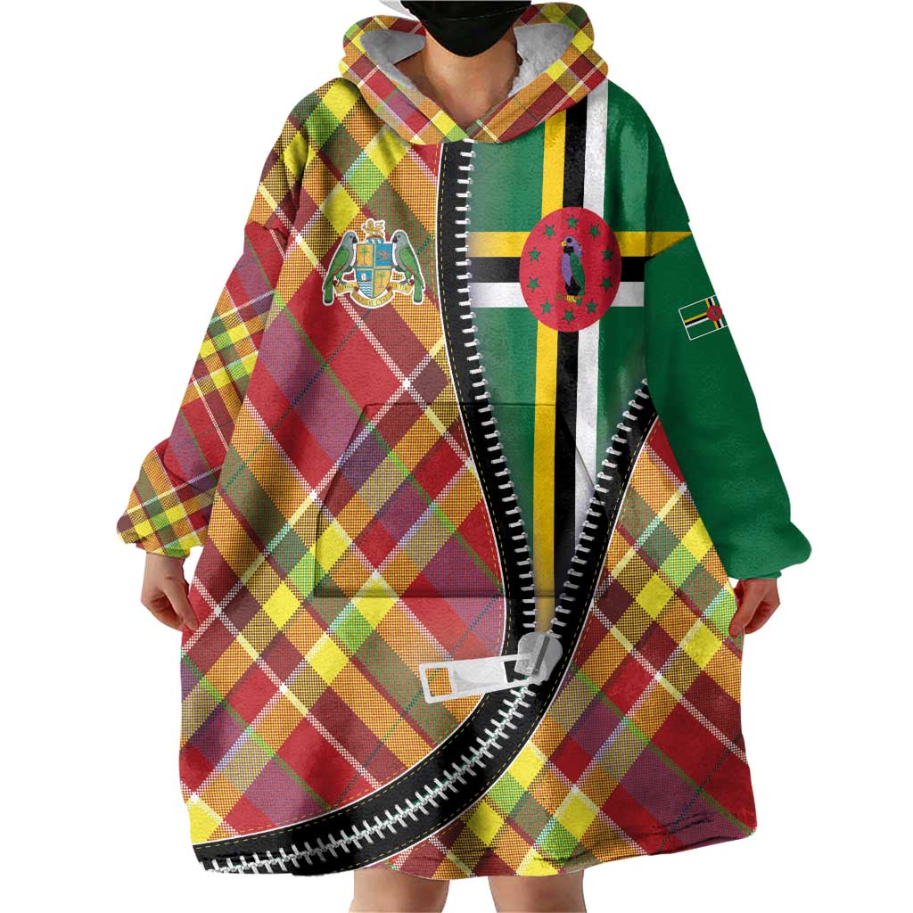 Dominica Creole Day Wearable Blanket Hoodie Madras Pattern Zipper Stylized - Wonder Print Shop