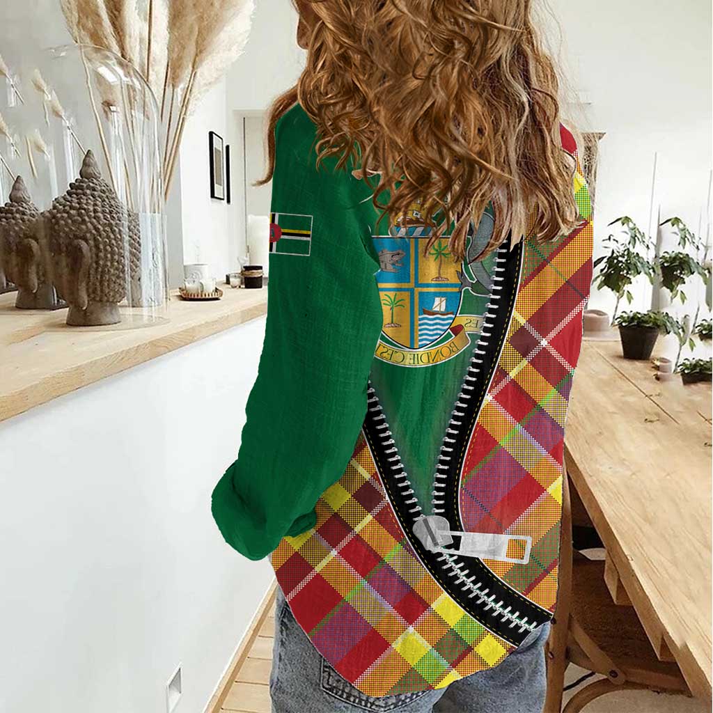 Dominica Creole Day Women Casual Shirt Madras Pattern Zipper Stylized - Wonder Print Shop