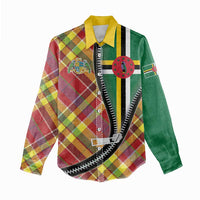 Dominica Creole Day Women Casual Shirt Madras Pattern Zipper Stylized - Wonder Print Shop