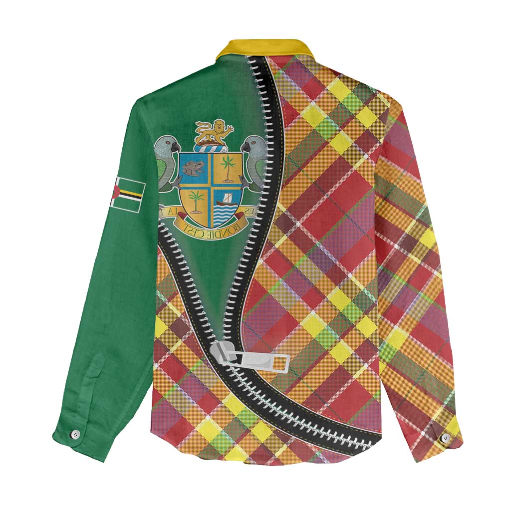Dominica Creole Day Women Casual Shirt Madras Pattern Zipper Stylized - Wonder Print Shop