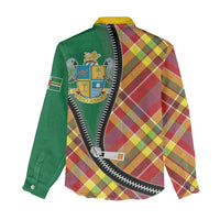 Dominica Creole Day Women Casual Shirt Madras Pattern Zipper Stylized - Wonder Print Shop