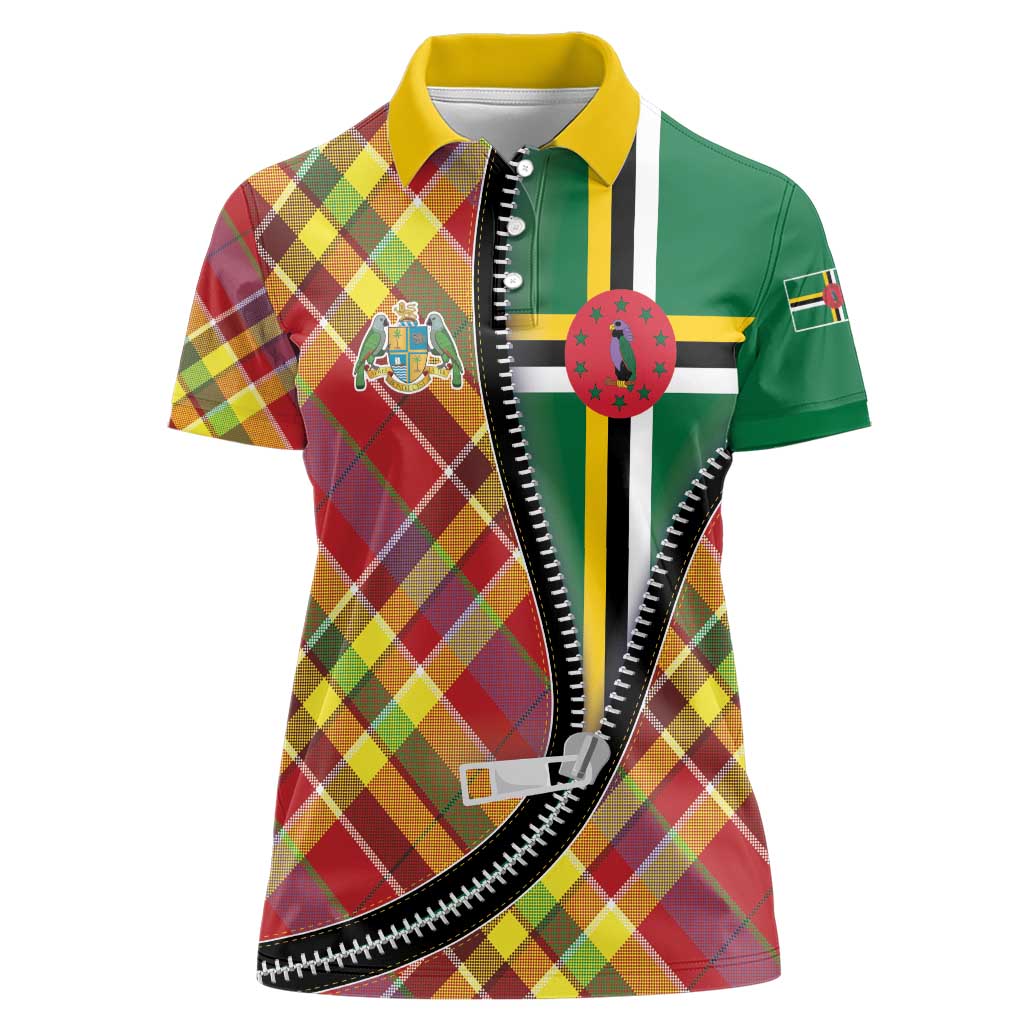 Dominica Creole Day Women Polo Shirt Madras Pattern Zipper Stylized - Wonder Print Shop