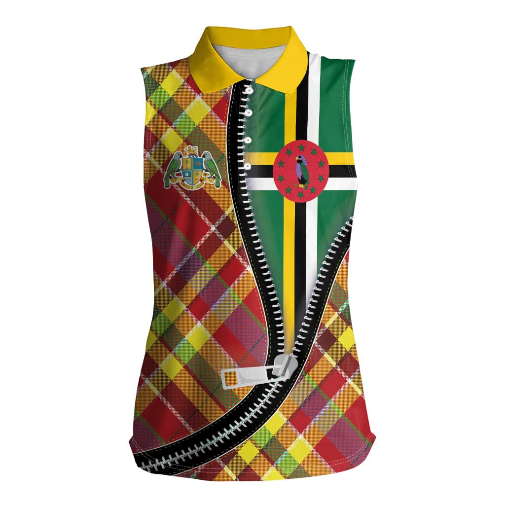 Dominica Creole Day Women Sleeveless Polo Shirt Madras Pattern Zipper Stylized - Wonder Print Shop