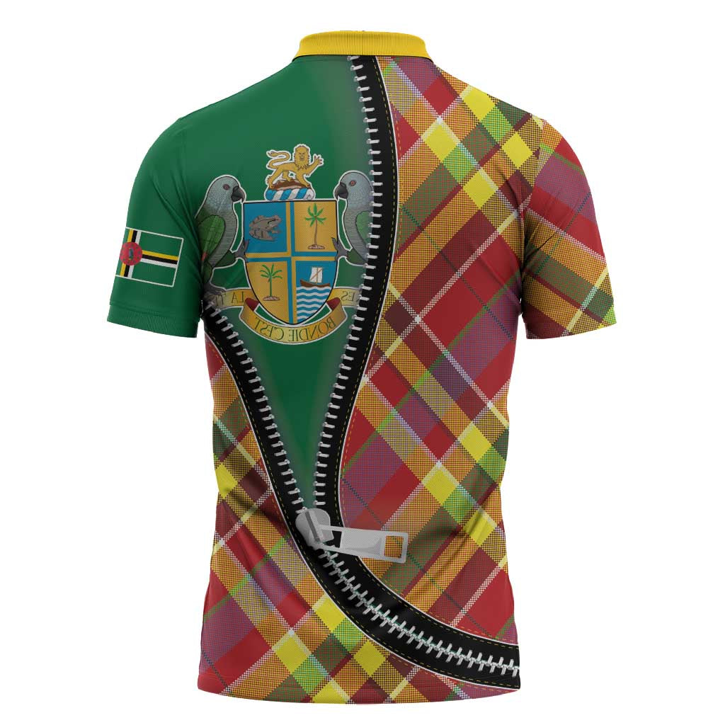 Dominica Creole Day Zipper Polo Shirt Madras Pattern Zipper Stylized - Wonder Print Shop