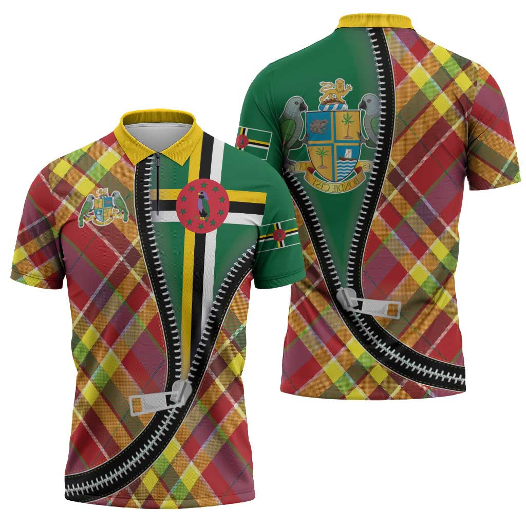 Dominica Creole Day Zipper Polo Shirt Madras Pattern Zipper Stylized - Wonder Print Shop