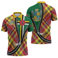 Dominica Creole Day Zipper Polo Shirt Madras Pattern Zipper Stylized - Wonder Print Shop