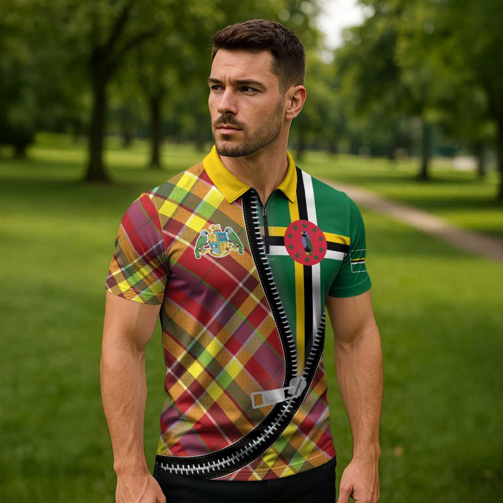 Dominica Creole Day Zipper Polo Shirt Madras Pattern Zipper Stylized - Wonder Print Shop