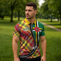 Dominica Creole Day Zipper Polo Shirt Madras Pattern Zipper Stylized - Wonder Print Shop
