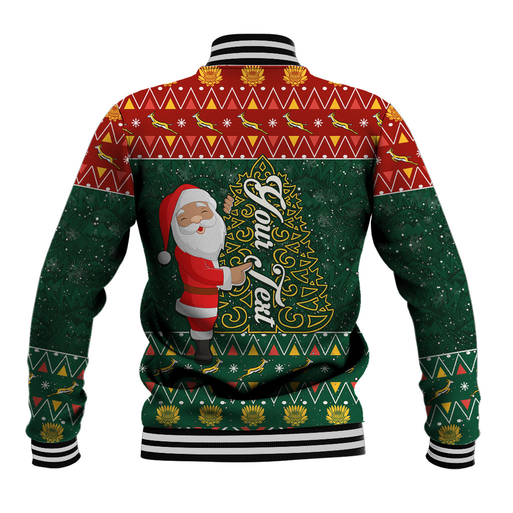 Custom South Africa Christmas Baseball Jacket Geseende Kersfees Santa Claus African Pattern - Wonder Print Shop