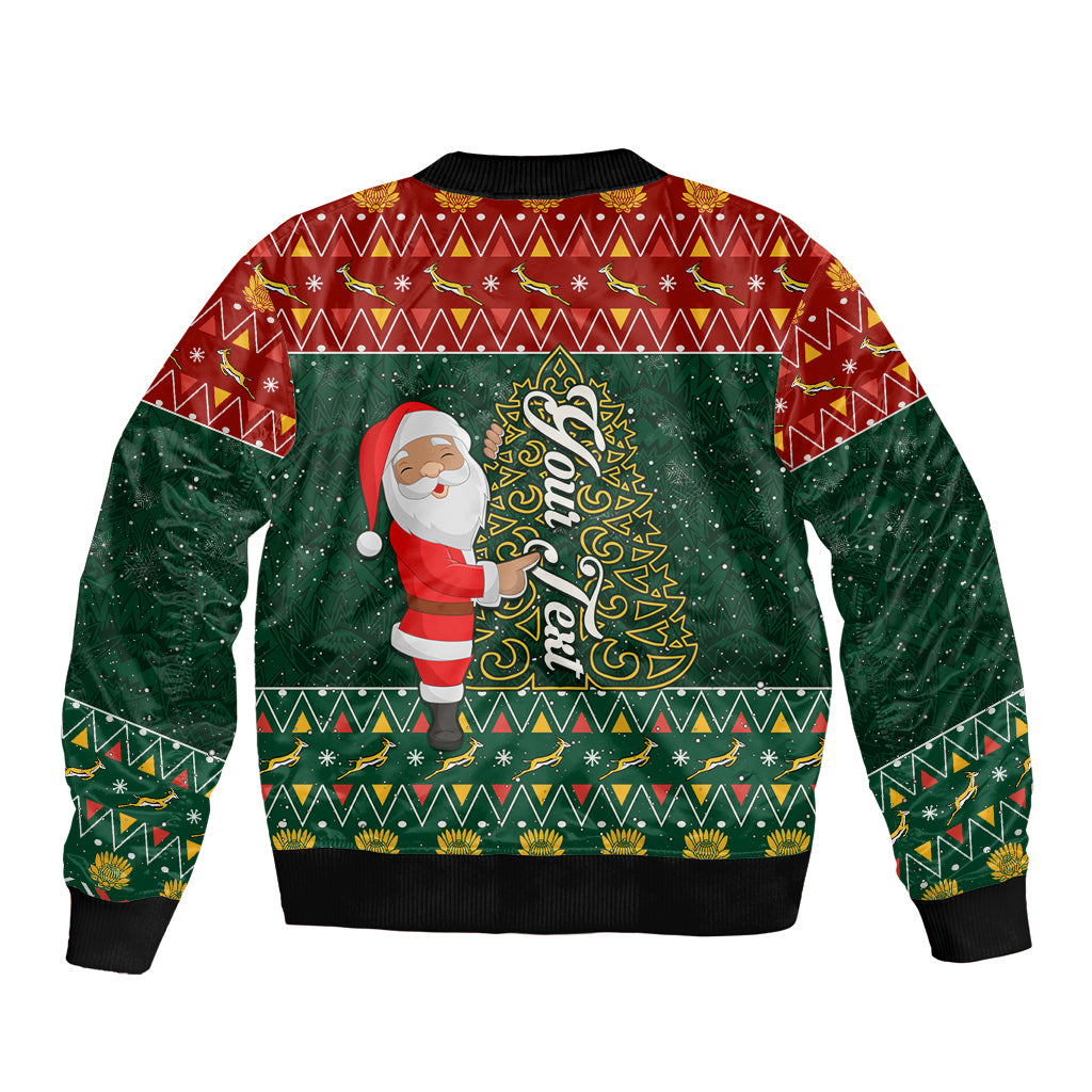 Custom South Africa Christmas Bomber Jacket Geseende Kersfees Santa Claus African Pattern - Wonder Print Shop