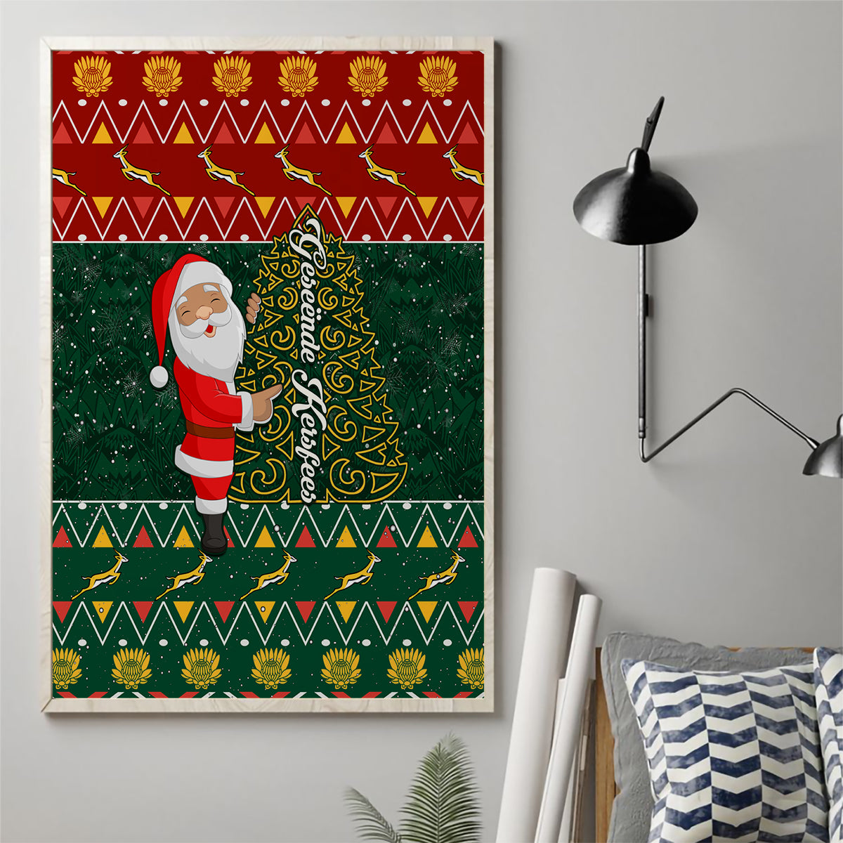 Custom South Africa Christmas Canvas Wall Art Geseende Kersfees Santa Claus African Pattern - Wonder Print Shop