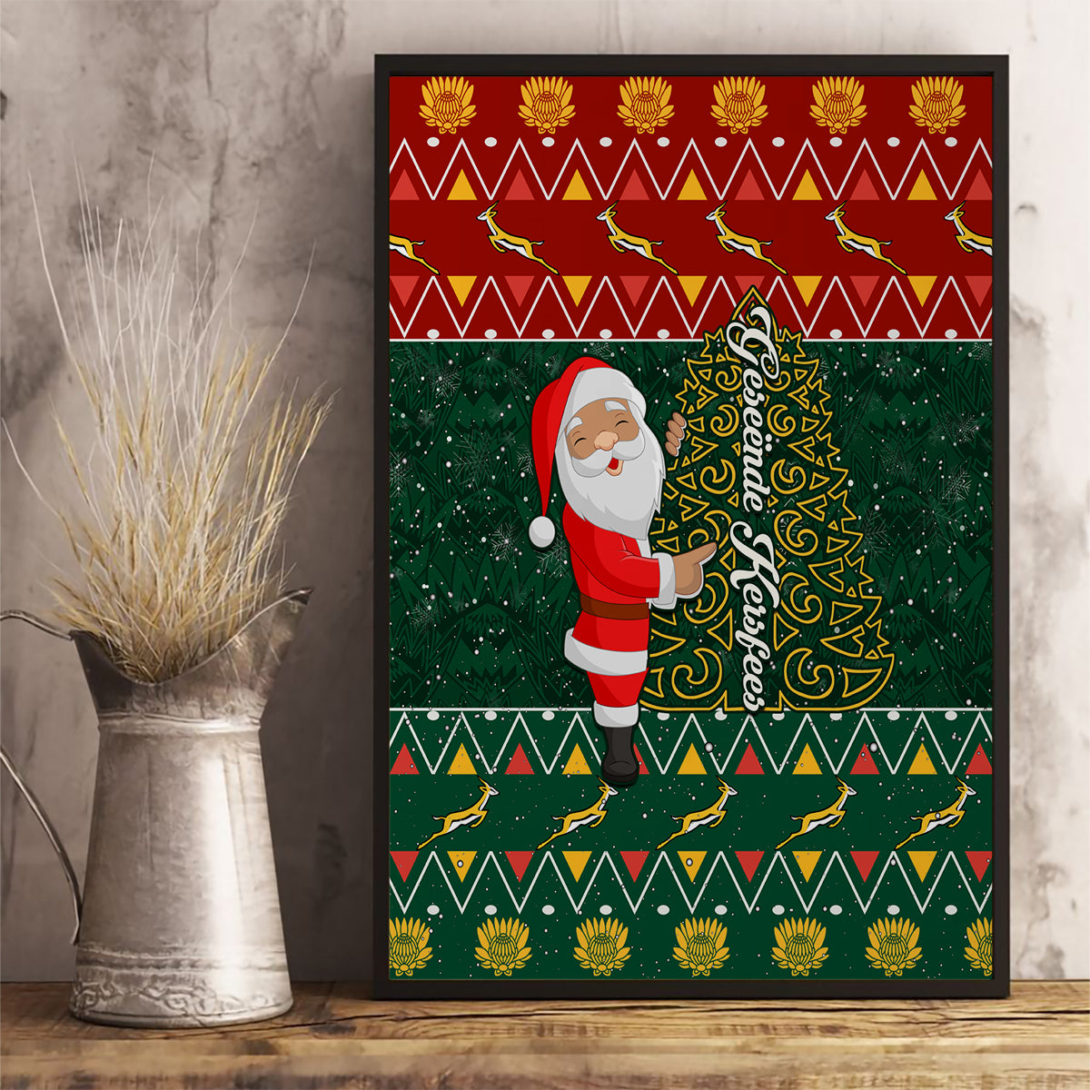 Custom South Africa Christmas Canvas Wall Art Geseende Kersfees Santa Claus African Pattern - Wonder Print Shop