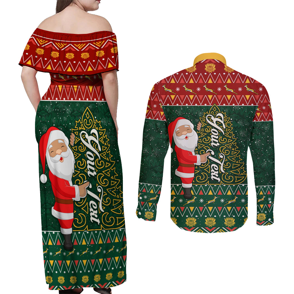 Custom South Africa Christmas Couples Matching Off Shoulder Maxi Dress and Long Sleeve Button Shirt Geseende Kersfees Santa Claus African Pattern - Wonder Print Shop
