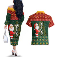 Custom South Africa Christmas Couples Matching Off The Shoulder Long Sleeve Dress and Hawaiian Shirt Geseende Kersfees Santa Claus African Pattern - Wonder Print Shop