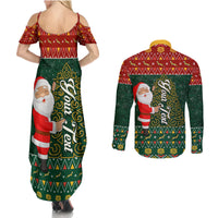 Custom South Africa Christmas Couples Matching Summer Maxi Dress and Long Sleeve Button Shirt Geseende Kersfees Santa Claus African Pattern - Wonder Print Shop
