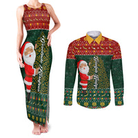 Custom South Africa Christmas Couples Matching Tank Maxi Dress and Long Sleeve Button Shirt Geseende Kersfees Santa Claus African Pattern - Wonder Print Shop
