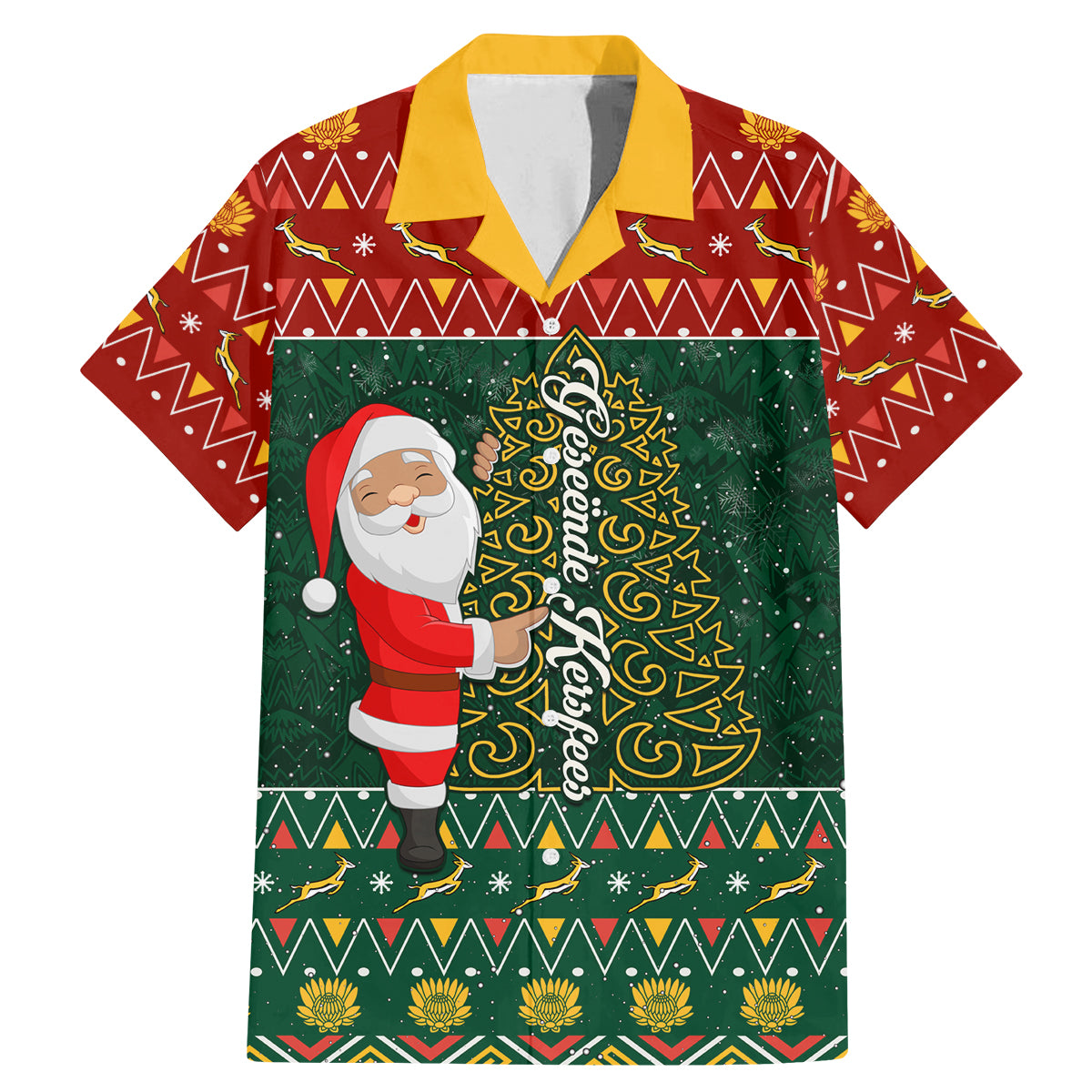 Custom South Africa Christmas Family Matching Mermaid Dress and Hawaiian Shirt Geseende Kersfees Santa Claus African Pattern - Wonder Print Shop