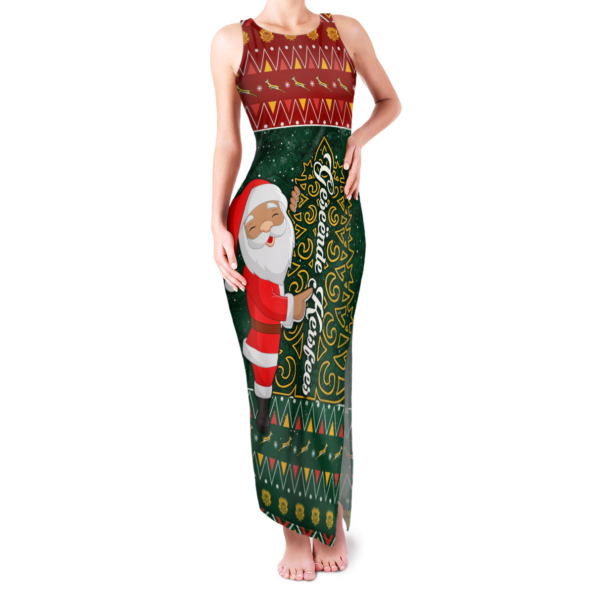Custom South Africa Christmas Family Matching Tank Maxi Dress and Hawaiian Shirt Geseende Kersfees Santa Claus African Pattern - Wonder Print Shop