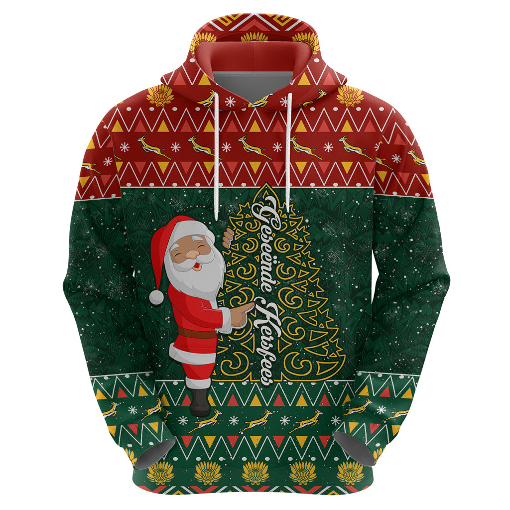 Custom South Africa Christmas Hoodie Geseende Kersfees Santa Claus African Pattern - Wonder Print Shop
