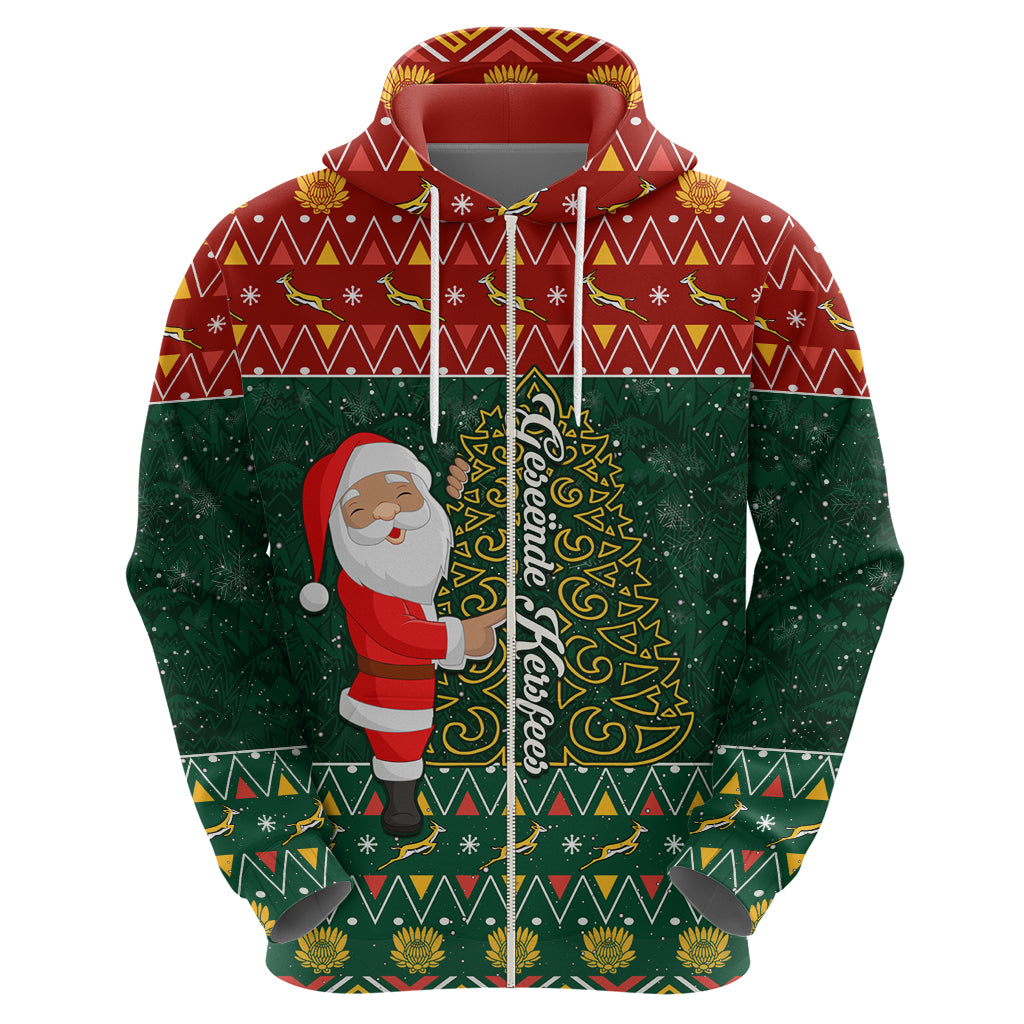 Custom South Africa Christmas Hoodie Geseende Kersfees Santa Claus African Pattern - Wonder Print Shop