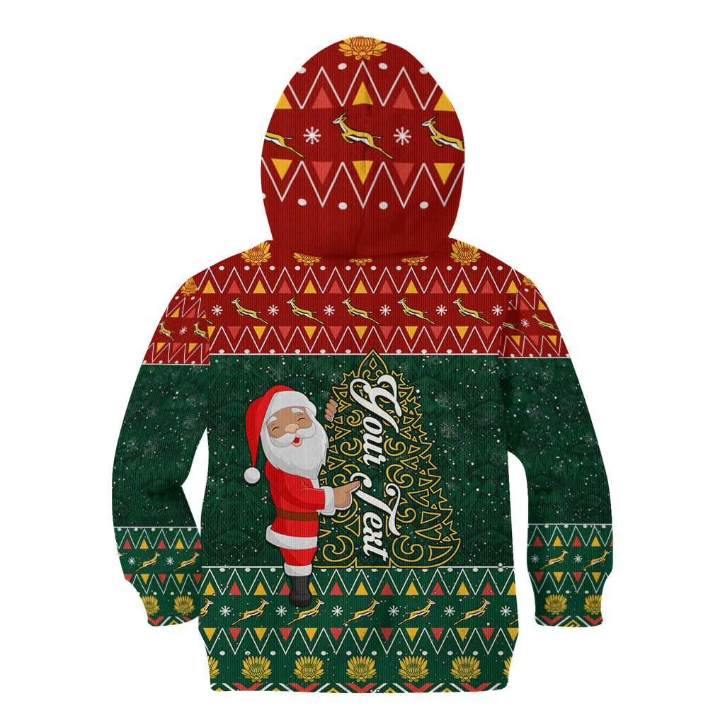 Custom South Africa Christmas Kid Hoodie Geseende Kersfees Santa Claus African Pattern - Wonder Print Shop
