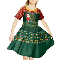 Custom South Africa Christmas Kid Short Sleeve Dress Geseende Kersfees Santa Claus African Pattern - Wonder Print Shop